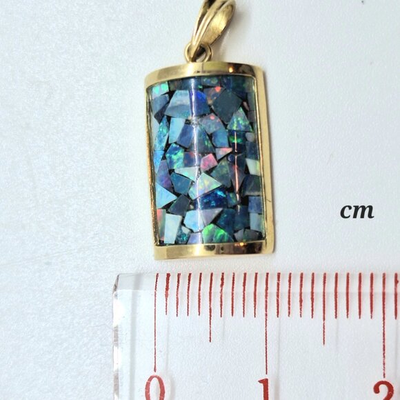 Vintage Genuine Mosaic Opal set in 14K Gold Pendant - Picture 11 of 12